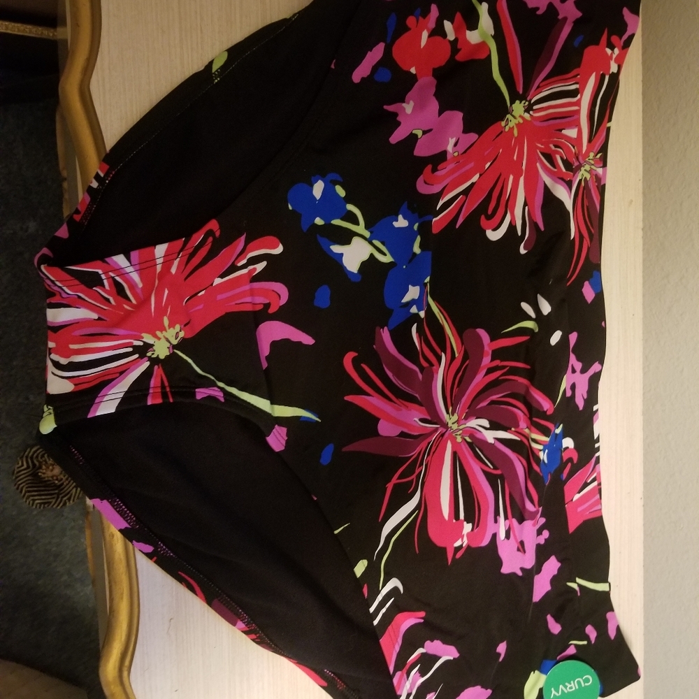 Ladies swim suit bottoms, floral on black